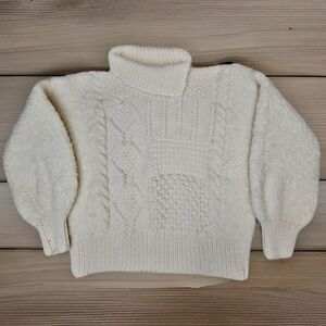 Vintage Avoca Handweavers Ireland Cream Knit Heavy Fishermans High Neck Sweater